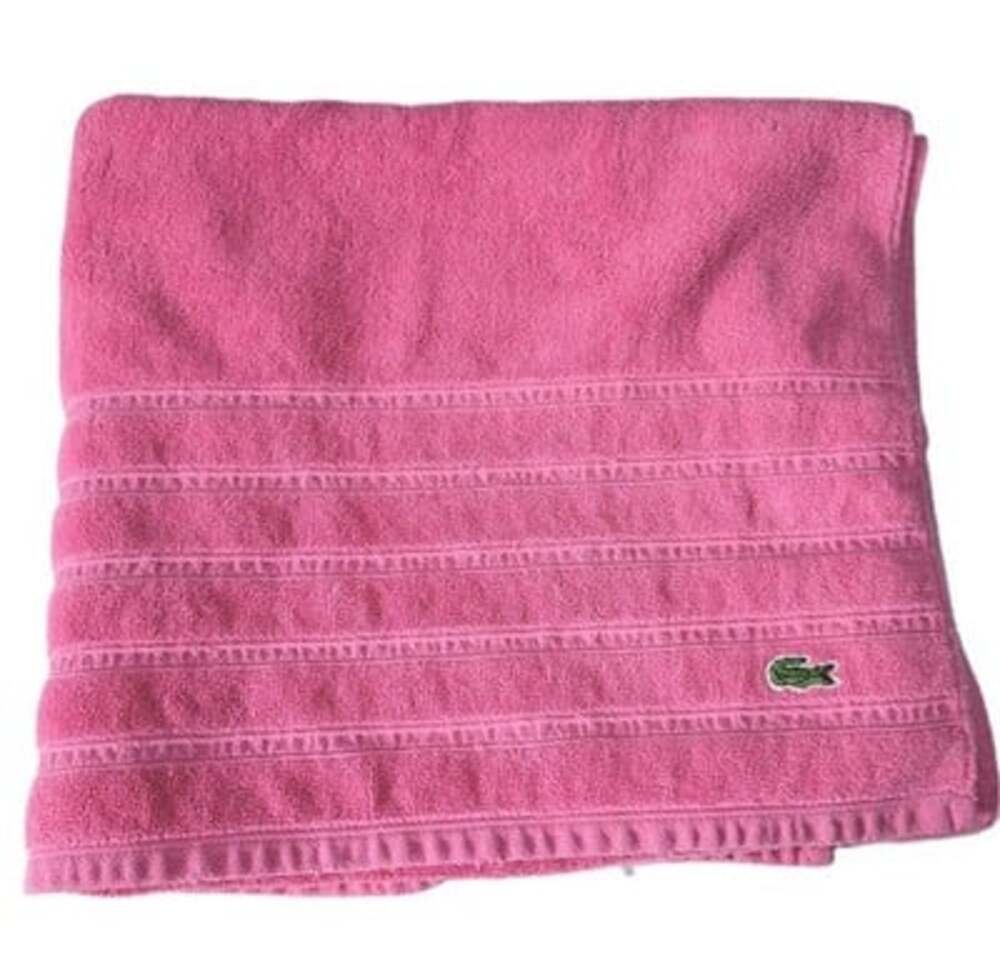 Lacoste Bath Towel 28"x 52" Pink Crocodile Logo 100% Cotton Preppy